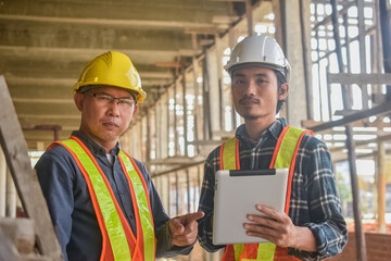 Team engineer Two man architect on a building construction site