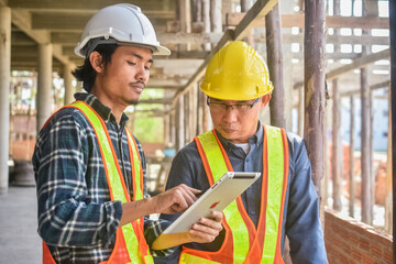 Team engineer Two man architect on a building construction site