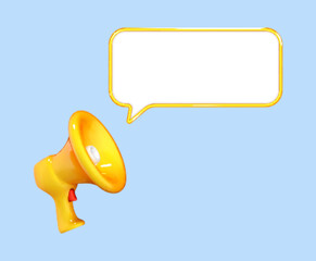 3D cartoon megaphone and speech bubble icon. Social media marketing concept. Vector 3d illustration