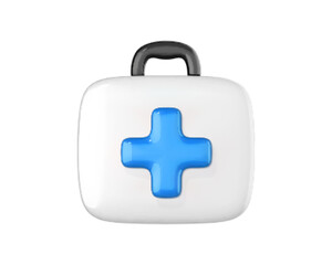 First aid kit. Ambulance emergency box. Medical help suitcase. Healthcare, emergency concept. Vector 3d icon illustration