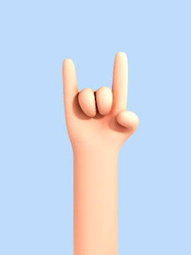 3D cartoon human hand rock on gesture. Music or protest concept. Rock gesture hand icon for social media. Vector 3d illustration