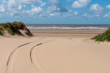 Beach scenery at Formby in the UK on a sunny summer day