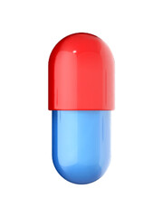 3D pill icon. Medicine capsule isolated on the white background. Medical cure, antibiotic in cartoon style. Vector 3d illustration