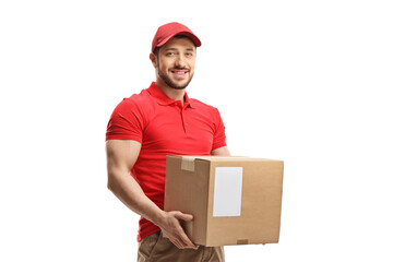 Courier holding a cardboard package
