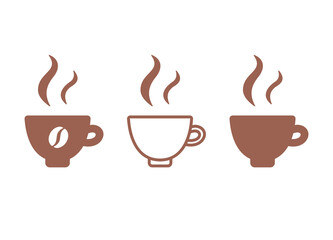 Coffee mug icons. Set of hot tea mugs