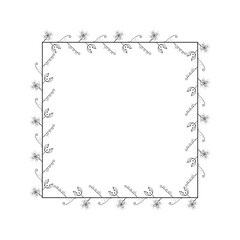 Abstract Black Simple Line Square With Leaf Leaves Frame Flowers Doodle Outline Element Vector Design Style Sketch Isolated Illustration For Wedding And Banner