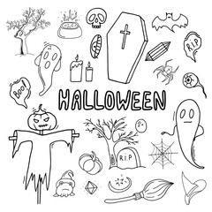 set of halloween in doodle style