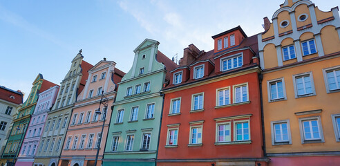 Fototapeta premium old town hall building with a clock in the center on Wroclaw Square Poland