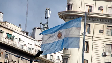 Stof per meter Argentijnse vlag in Buenos Aires, Argentinië © Angela
