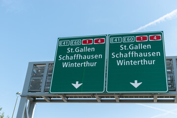 Traffic sigh on a highway in Switzerland
