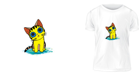 t shirt design concept, colorful baby cat