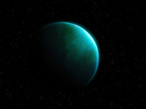 Distant exoplanet in outer space. Extrasolar planet, beautiful alien planet.