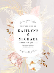 Fototapeta premium Flower and dried plants vector design round frame. Wedding watercolor flowers