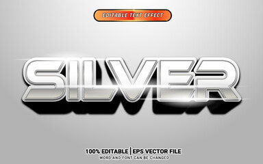 Silver 3d shiny metal text effect editable template design vector