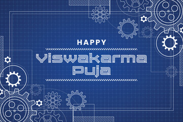 illustration of Vishwakarma puja (Vishwakarma Jayanti) is a day of celebration for Vishwakarma, an architect, and divine engineer of universe and celebrated by flying kite - obrazy, fototapety, plakaty
