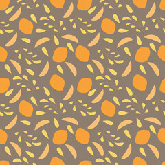 Beautiful pattern of orange autumn leaves on a brown background. For fabrics and wraps. natural motive. Vector.