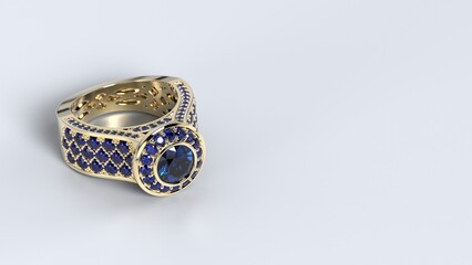 beautiful female ring color gem stone rose or yellow or white gold or platinum 3d render