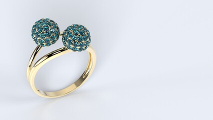 beautiful female ring color gem stone rose or yellow or white gold or platinum 3d render