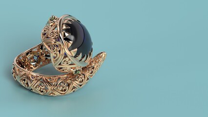 Naklejka premium beautiful male or female snake or serpent ring color stones yellow or rose or white gold or platinum 3d render