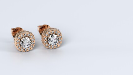 beautiful male or female earing color stones yellow or rose or white gold or platinum 3d render