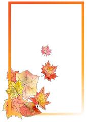 Watercolor frame with autumn leaves. Without background. 
