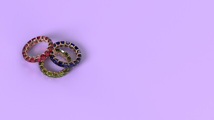 beautiful men female band silver or gold or paltinum colour stones 3d render