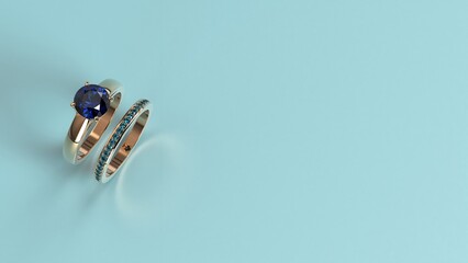 beautiful female ring color gem stone rose or yellow or white gold or platinum 3d render