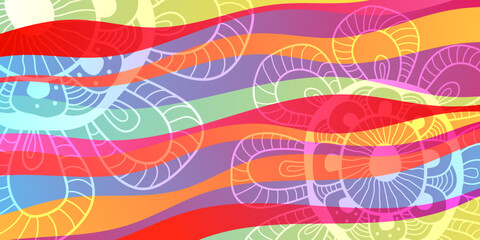 Abstract vector color background with waves and flower.