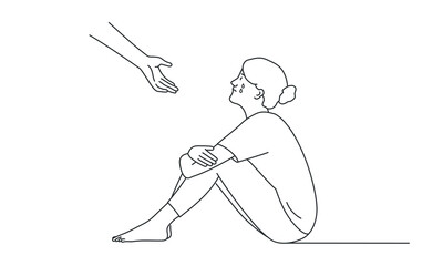 Young sad depressed woman sitting getting help