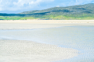 Picturesque empty white sand Luskentyre beach, Isle of Harris, Scotland