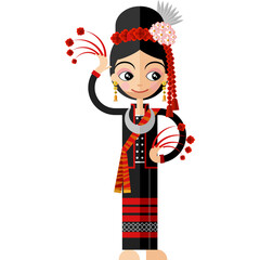 Women dressed in Thai national costumes, performance and tribal costumes.