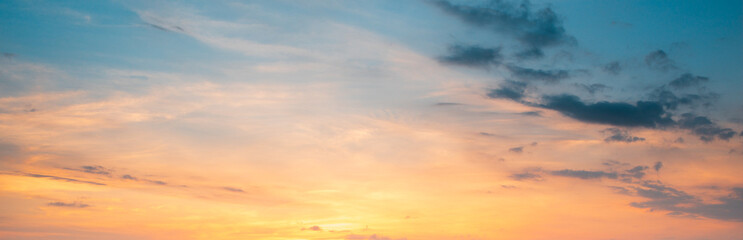Panoramic sky and beautiful colors at evening sunset