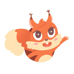 Cute squirrel character peeking out of hole, happy animal looking from round frame