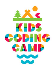 Kids coding camp banner colorful modern typography vector 10 eps