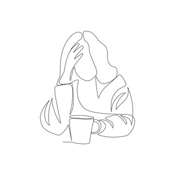 recommend clip art: Vector illustration of sick girl drawn in line art style