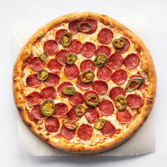 spicy pepperoni pizza with salami and cheese
