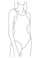 Fototapeta premium Drawing one line of the female body. Female figure. The beauty of the fashion of the female nude body. Vector minimalist design. A girl in a swimsuit in one line.
