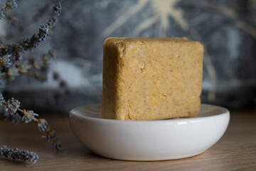 Handmade eco soap on a light gray background
