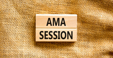 AMA ask me anything session symbol. Concept words AMA ask me anything session on wooden blocks on a beautiful canvas background. Business and AMA ask me anything session concept. Copy space. - obrazy, fototapety, plakaty