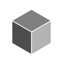 Simple Shaded Monochrome Gray Cube Icon in 3D Style Perspective View. Vector Image.