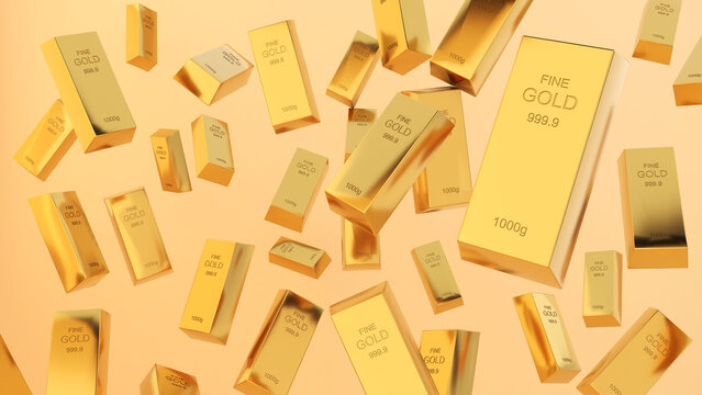 Gold bars 1000 grams pure gold on gold background,business investment and wealth concept.wealth of gold,3d rendering