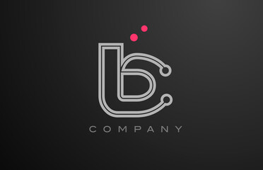pink grey line B alphabet letter logo icon design with dot. Creative template for company and business