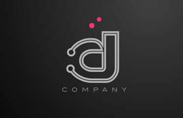 pink grey line D alphabet letter logo icon design with dot. Creative template for company and business