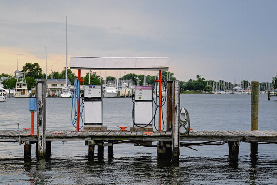 Boat Gas Pump at Sunset on Lake