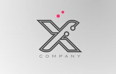 pink grey X alphabet letter logo icon design with line and dot. Creative template for business and company