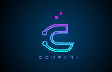 C alphabet letter logo icon design with pink blue color and dots. Creative template for business and company