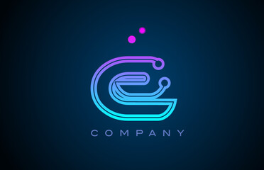 E alphabet letter logo icon design with pink blue color and dots. Creative template for business and company