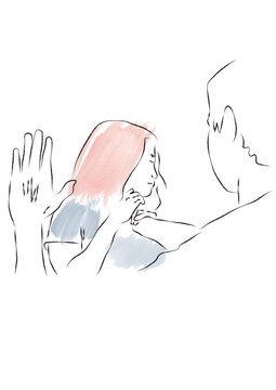 woman victim of aggressor man slapping hand drawn design style minimal vector illustration painting