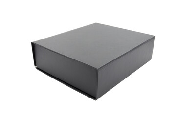 Naklejka premium Black blank hard cardboard box isolated on white background