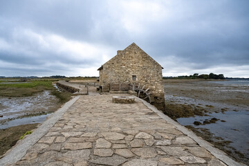Brittany, Ile d&rsquo;Arz in the Morbihan gulf, the traditional tide mill, after the rain in summer